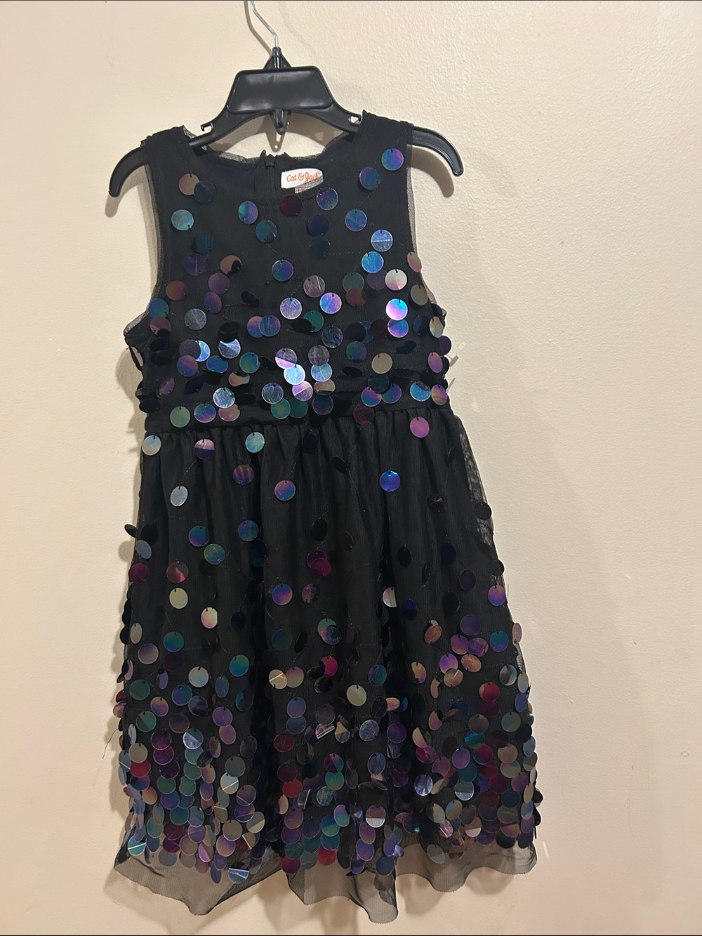 Cat & Jack Black Iridescent Sequin Dot Dress